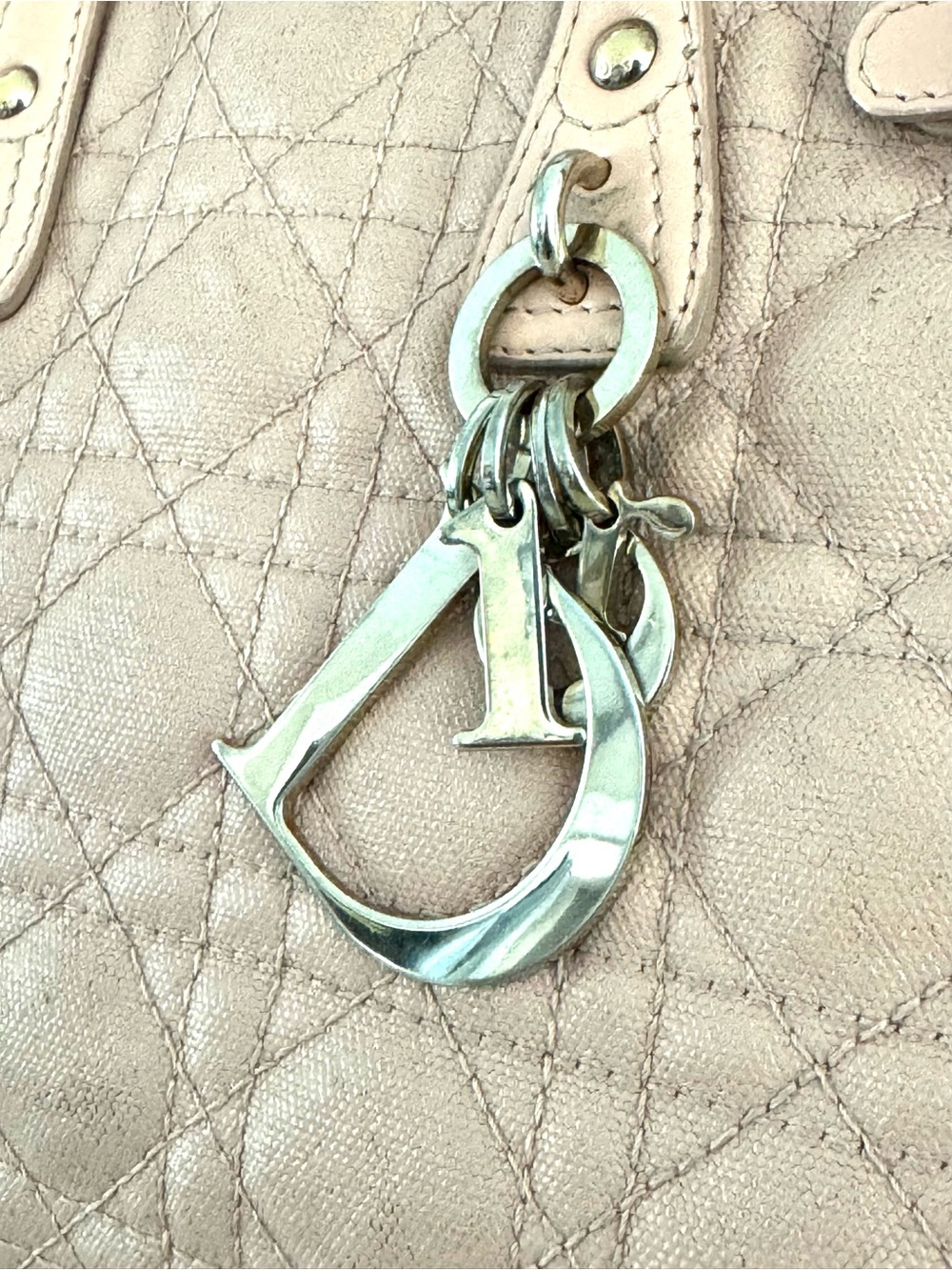 CHRISTIAN DIOR Pink Cannage Quilted Canvas Tote Bag w/ Dior Charm - Picture 9 of 9
